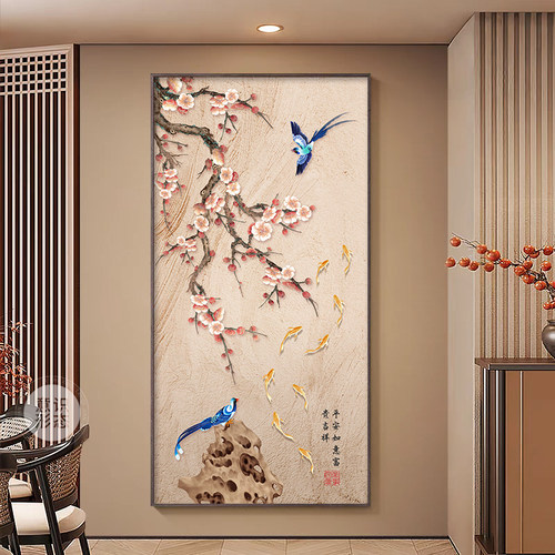 喜上眉梢玄关装饰画中式花鸟入户正对门挂画宋代美学走廊过道壁画