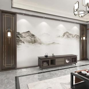 中式 2024年新款 意境山水壁画电视背景墙壁纸轻奢客厅沙发卧室墙布