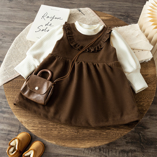 女童冬装套装加绒2026新款森系儿童洋气时髦套装宝宝背心裙两件套