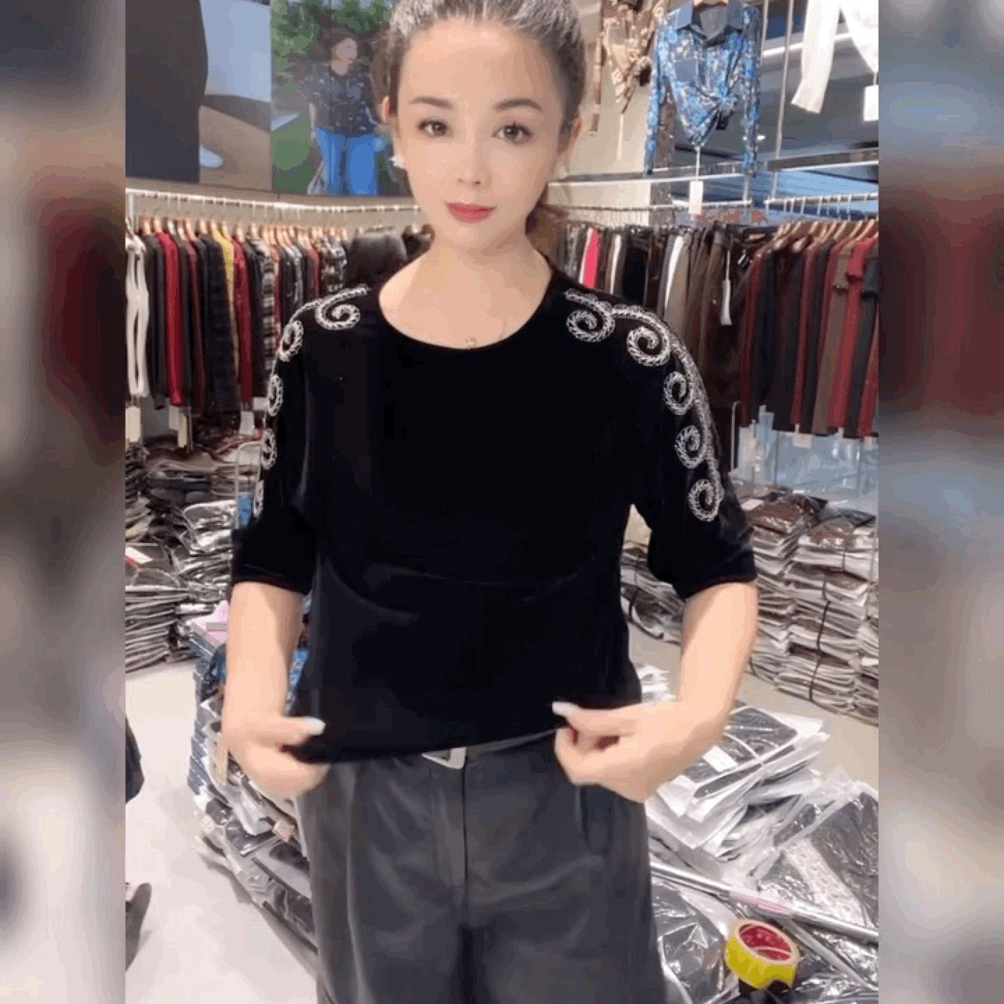 老钱风黑色法式丝绒上衣