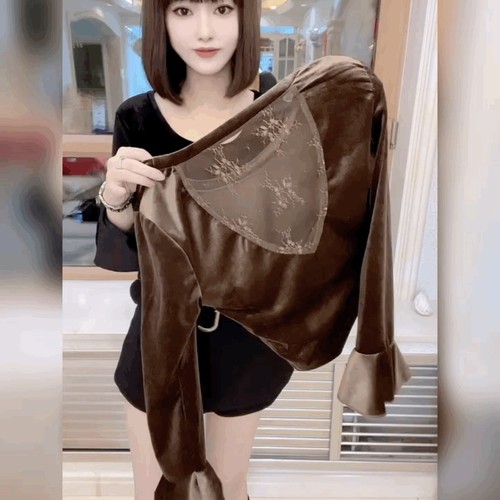 蕾丝美背丝绒T恤女打底衫