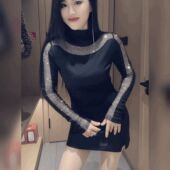 女重工烫钻性感辣妹风T恤法式 修身 显瘦洋气打底小衫 黑色高领上衣