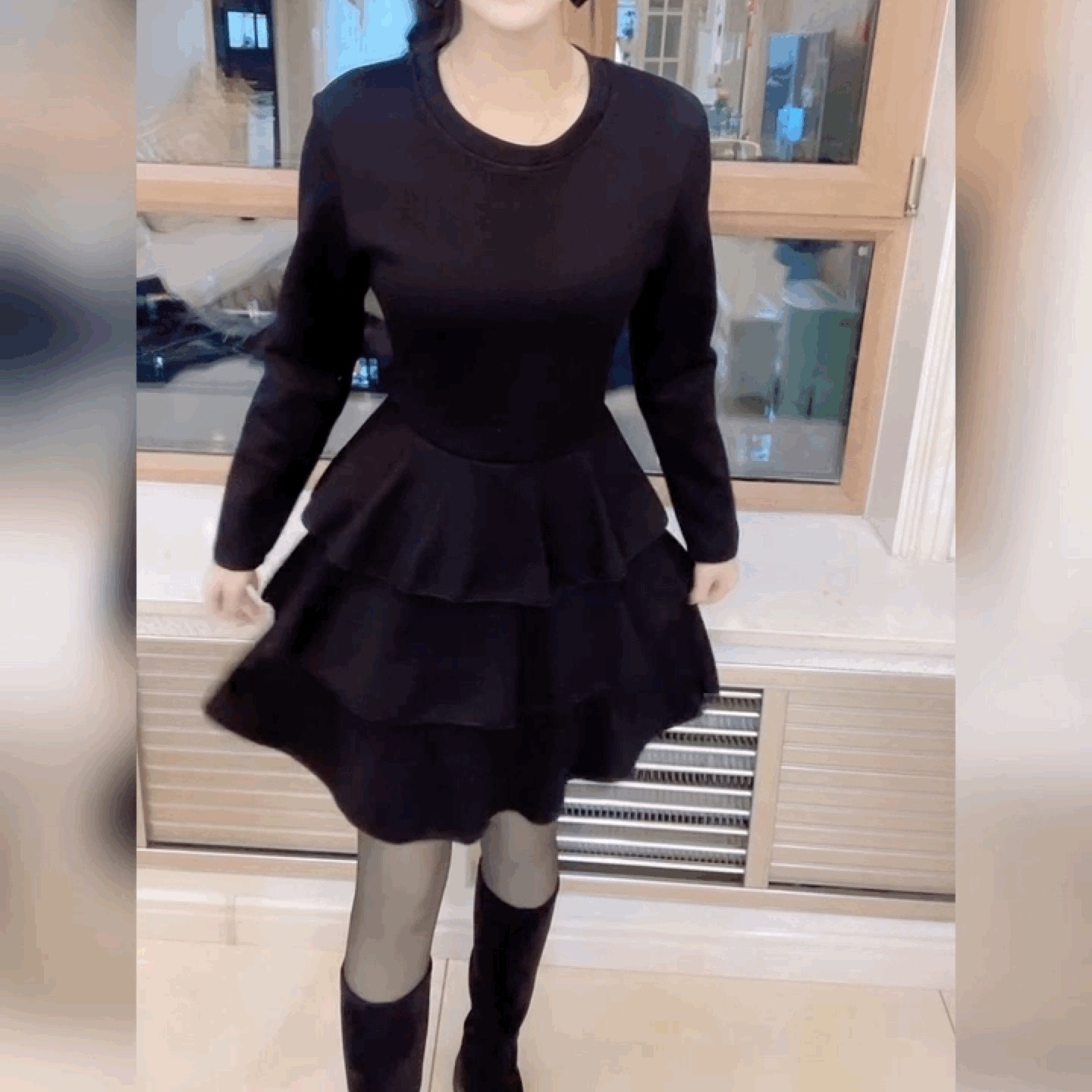 收腰修身蓬蓬蛋糕裙赫本风小黑裙