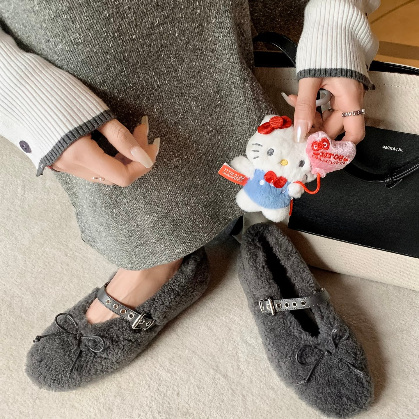 miu风~羊皮毛一体休闲玛丽珍鞋