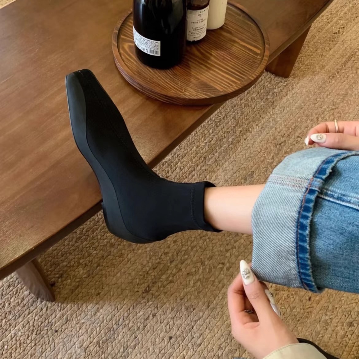羊皮版内增高弹力靴女