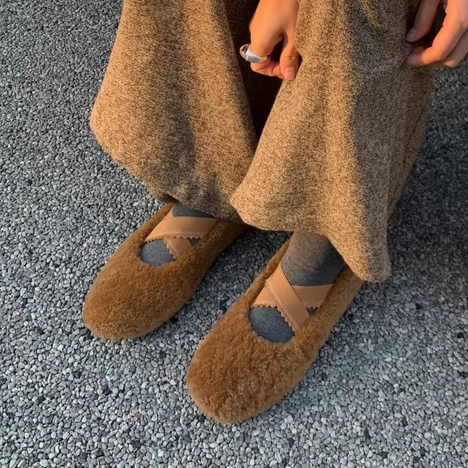 羊皮毛一体毛毛鞋女外穿圆头交叉带玛丽珍鞋平底软底舒适单鞋,女鞋,玛丽珍鞋,淘宝优惠券,粉丝福利购,淘宝优惠卷