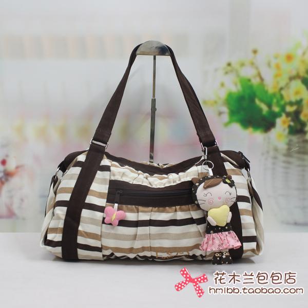 ESQ纯棉条纹双拉链女款大单肩包