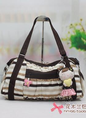 ESQ纯棉帆布包蝴蝶猫彩色条纹女包双拉链袋大单肩包60830