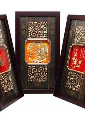 正品金陵三宝南京云锦雨花石金箔组合套装团龙兰花外宾商务礼品H