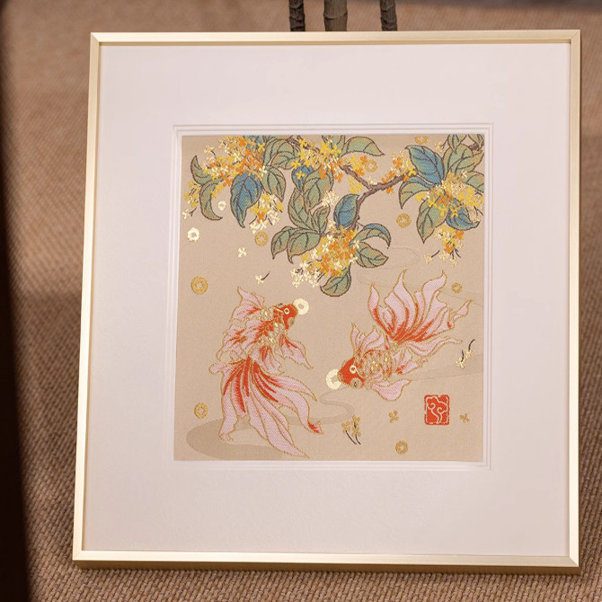 南京云锦研究所金鱼桂冠非遗装饰画客厅卧室茶室挂画升迁乔迁礼品