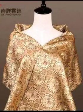 礼物南京云锦中国风吉祥云锦草绿色貔貅云锦精品披肩围巾两用现货