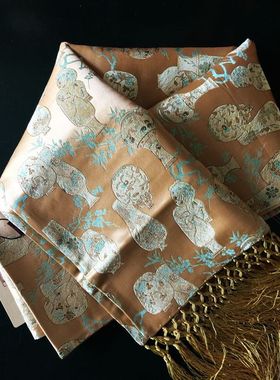 礼品南京云锦研究所 吉祥云锦 黄色牡丹云锦精品披肩围巾两用现货