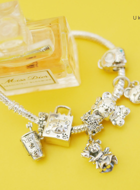 卡通可爱纯银小熊串珠手链情侣