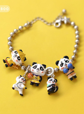 国宝大熊猫925银beads串珠
