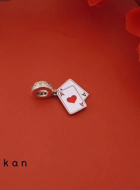 日韩嘻哈925纯银扑克牌串珠手链