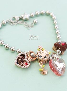 漫威925银心形独角兽蛋糕散珠