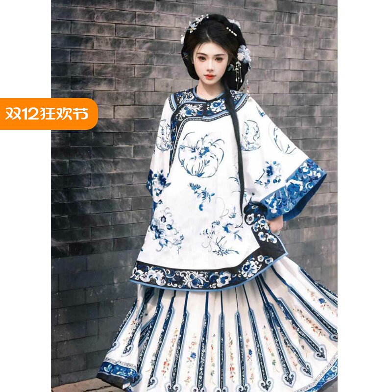 【官方推荐】斜襟青花瓷蓝色圆领