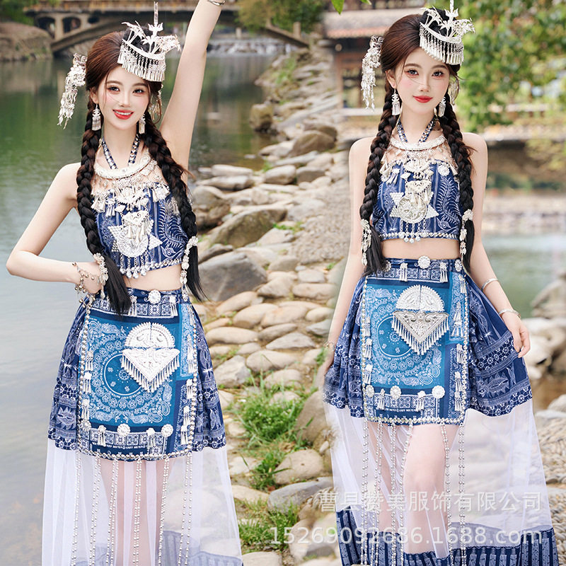 旅拍少数民族苗族蜡染服饰服装写真套装苗疆抹胸摄影服装云南千户