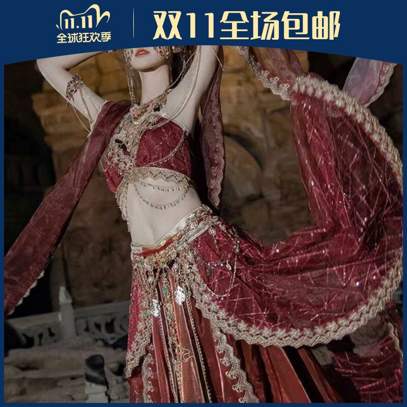 西域少女异域风情敦煌飞天古装套装印度舞中国风舞蹈装傣族旅拍服