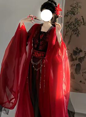 红色彼岸花汉服女成人魏晋制武侠风刺绣大袖衫中式婚礼剧本杀NPC
