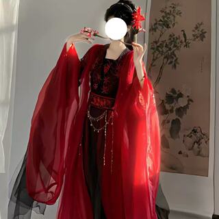 红色彼岸花汉服女成人魏晋制武侠风刺绣大袖衫中式婚礼剧本杀NPC