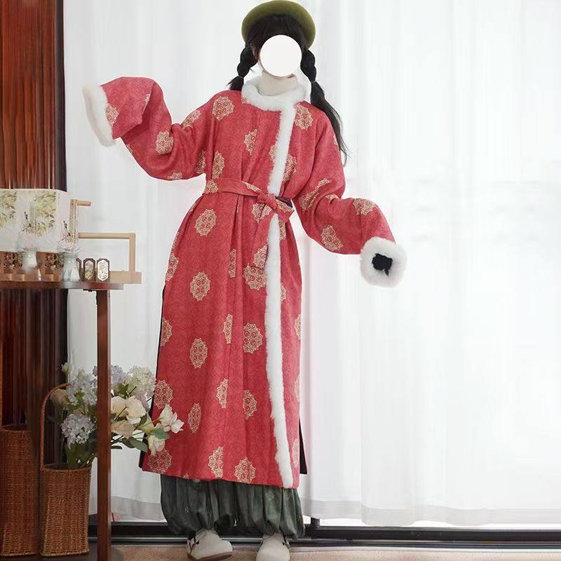 中式风唐制圆领袍加绒加厚双面穿汉服上装红色大衣冬季复古风保暖,女装/女士精品,汉服上装,淘宝优惠券,粉丝福利购,淘宝优惠卷
