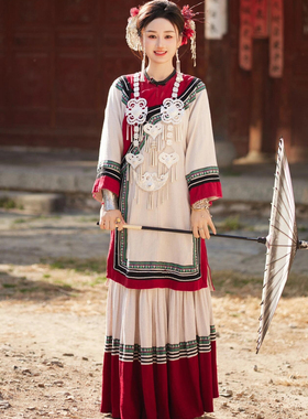 彝族服装女改良苗疆少数民族风舞台装国风红色传统婚服旅拍舞蹈服