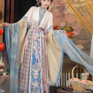 汉服女中国风古装大袖衫魏晋风神仙服复原氛围感传统服装珍珠云肩