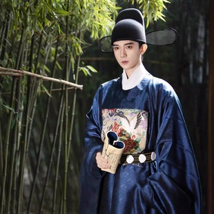 男士汉服织金圆领袍丞相宰相大臣官服男婚服古代状元服蓝色主持人