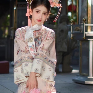 汉服女宫廷风贵妃格格旗装服清朝中国风旗袍马甲古装北京服装旅拍