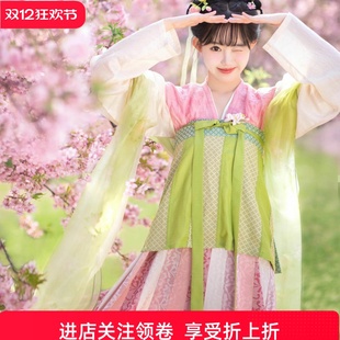汉服女春宴复原唐衫齐胸襦裙桃红柳绿中国风套装唐制绝美古风古装