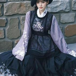 汉服女冬季加厚对襟明制成人女款马面裙交领上衣中国风紫色洛丽塔