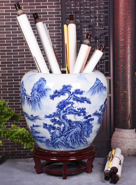 景德镇陶瓷落地客厅摆件卷轴缸