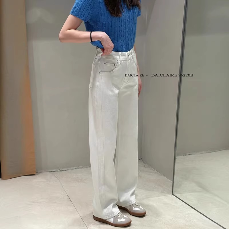 直筒直筒白色弹力显瘦阔腿裤