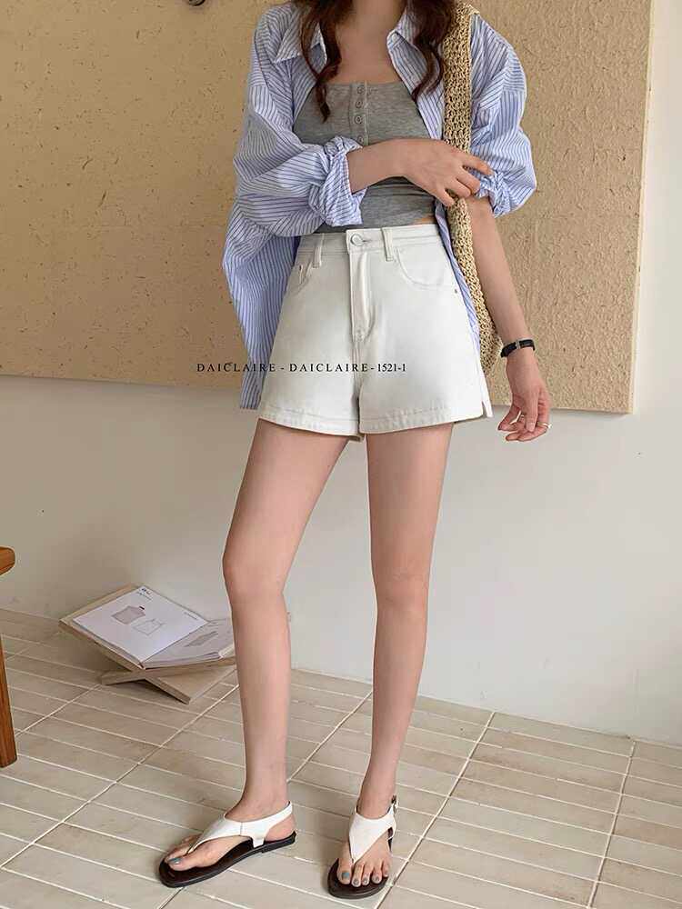 代嘉儿1521-1夏季薄款牛仔短裤女阔腿裤宽松高腰显瘦白色A字热裤