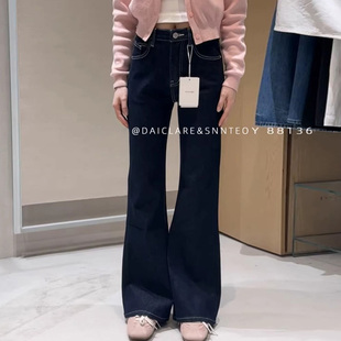 代嘉儿daiclaire森调88136春季高腰显瘦牛仔裤蝴蝶结弹力喇叭裤女
