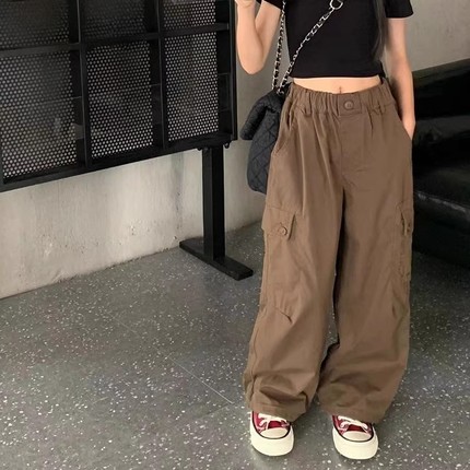 女童工装裤儿童休闲裤子春秋新款2025大童洋气春装秋冬装加绒加厚