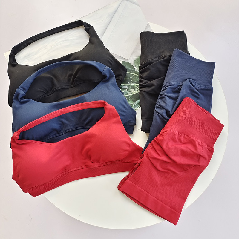挂脖背心训练聚拢瑜伽服DF欧美提臀短裤健身服运动套装女
