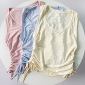 透气显瘦抽绳健身罩衫 瑜珈服罩衫 上衣 短款 高级感运动背心女夏无袖