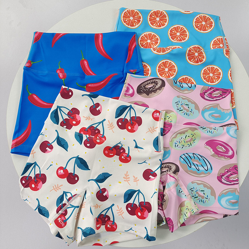 瑜伽裤水果印花蜜桃臀健身短裤女多巴胺亮色高腰裸感速干运动裤,运动服/休闲服装,健身裤,淘宝优惠券,粉丝福利购,淘宝优惠卷