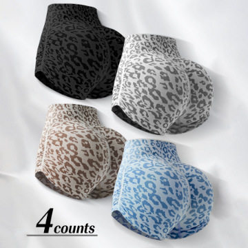 女外穿性感豹纹瑜伽短裤跑步专用运动裤褶皱高腰提臀健身三分裤夏