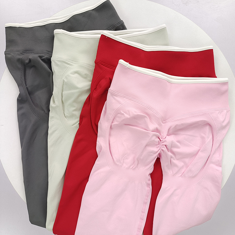 蜜桃提臀裤户外撸铁训练运动弹力瑜伽裤撞色无缝紧身高腰健身裤女