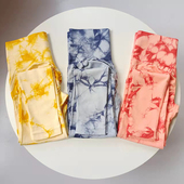 扎染女瑜伽运动健身训练跳舞透气速干九分裤 高腰蜜桃裤 显臀秋款