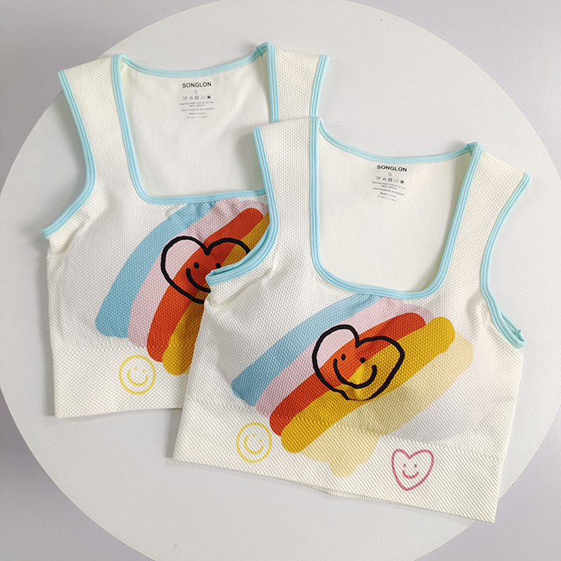 无缝印花防震固定杯运动背心显瘦