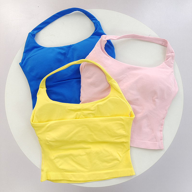 Df系列长款挂脖方领粗肩带运动背心大露背紧身带胸垫高强度文胸