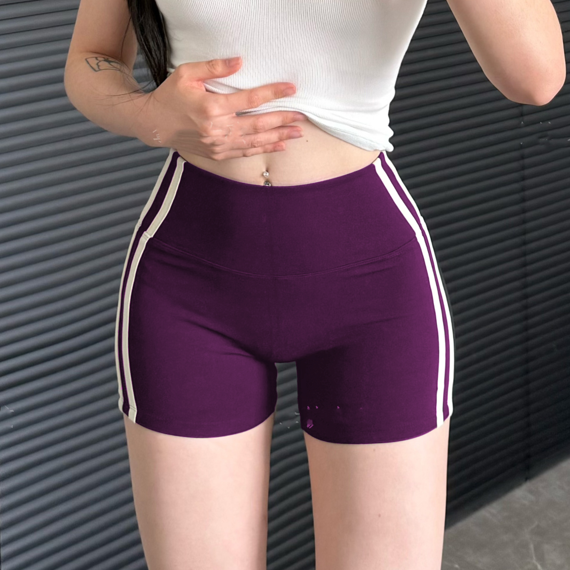 紧身高腰速干撞色运动短裤提臀