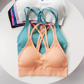 交叉美背薄款 细肩带透气无钢圈聚拢健身瑜伽bra跑步防震运动文胸