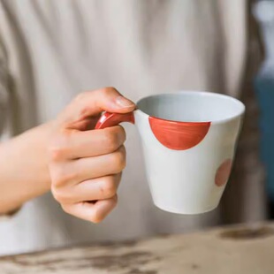 日本进口 aiyu波佐见烧十草纹水玉纹长柄马克杯水杯咖啡杯