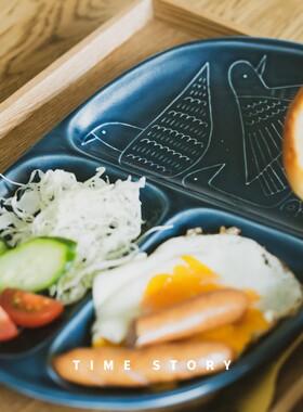 日本进口AIYU × 石原良太小鸟亲子多色分格早餐减脂餐盘