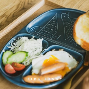 日本进口AIYU × 石原良太小鸟亲子多色分格早餐减脂餐盘
